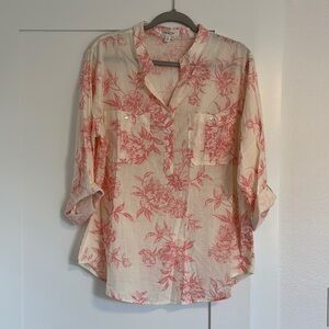 Eden & Olivia Cream and Pink Relaxed Blouse with 3/4 Sleeves